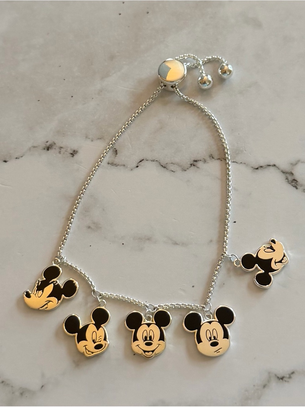 Disney "Mickey Is Forever" Silver Plated Adjustable Charm Bracelet